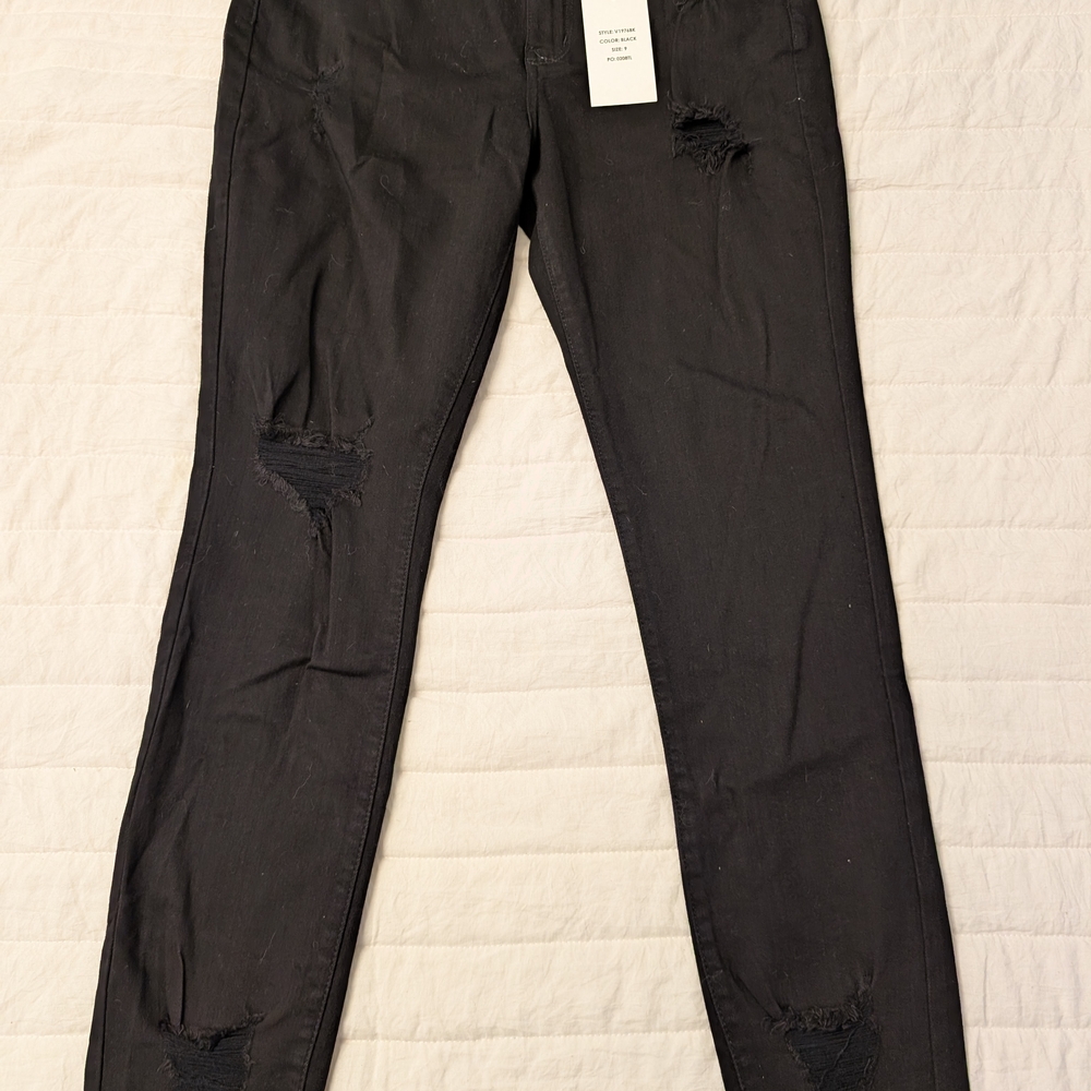 Encore Black Distressed Skinny Jeans Size 9